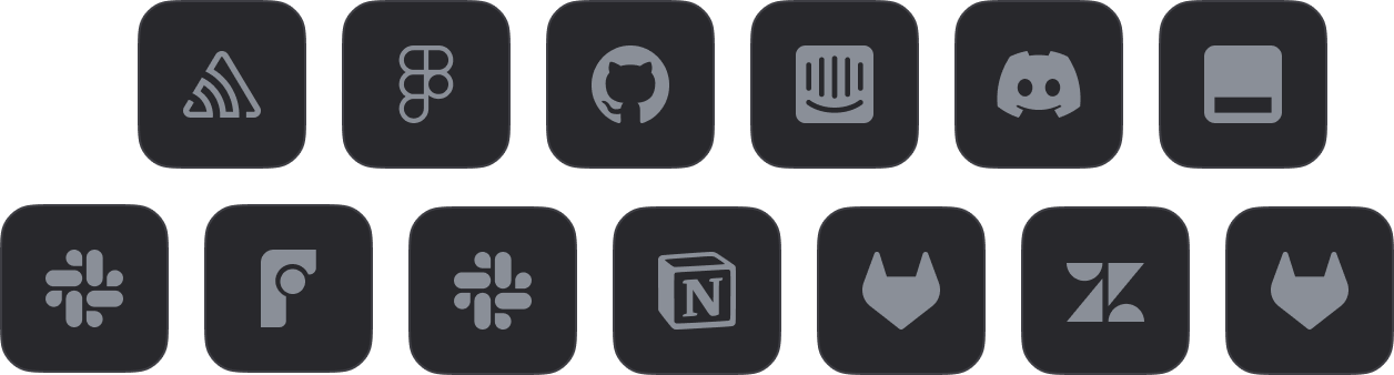 A grid of logos for Linear's integrations, including Figma, GitHub, Slack, Notion, Discord, Zendesk, and more.