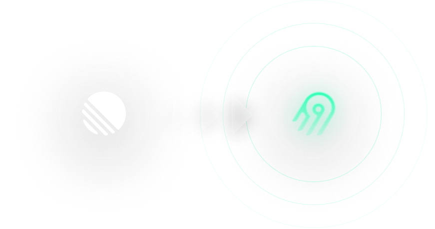 An abstract illustration of the Linear logo with arrows going into the Airbyte logo, which is surrounded by fading green circles as if pulsing.