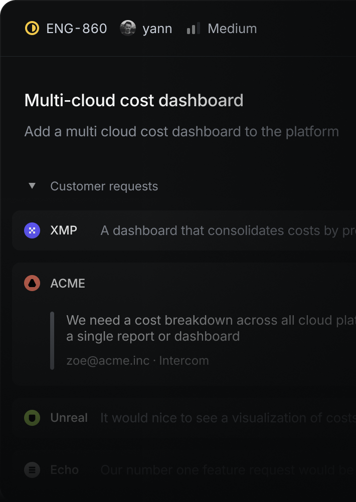 A detailed view of a request. Showing the title, description, and a list of companies that requested it.